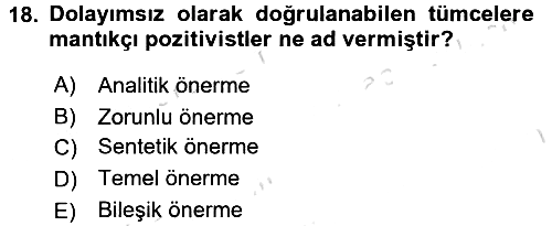 Felsefe 2017-2018 Ara Sınav - 18. soru