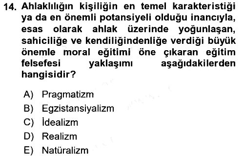 Felsefe 2016-2017 Dönem Sonu Sınavı - 14. soru