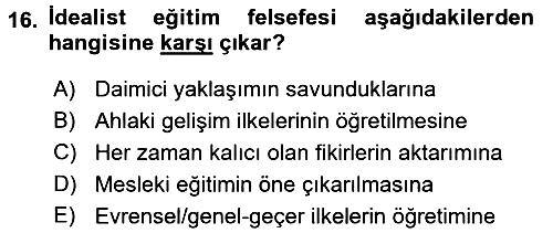 Felsefe 2017-2018 Dönem Sonu Sınavı - 16. soru