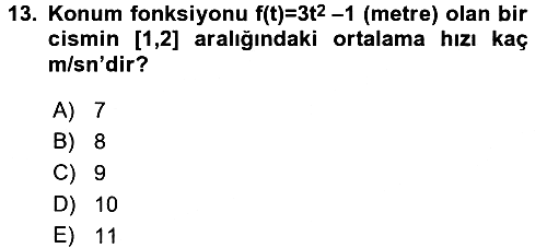 Genel Matematik 2016-2017 3 Ders Sınavı - 13. soru