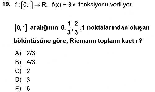 Genel Matematik 2017-2018 3 Ders Sınavı - 19. soru