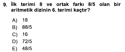 Genel Matematik 2018-2019 3 Ders Sınavı - 9. soru