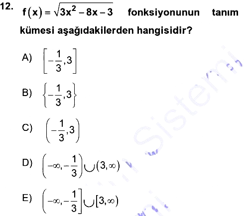 Genel Matematik 2015-2016 Ara Sınav - 12. soru