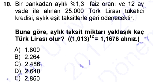 Genel Matematik 2012-2013 Dönem Sonu Sınavı - 10. soru