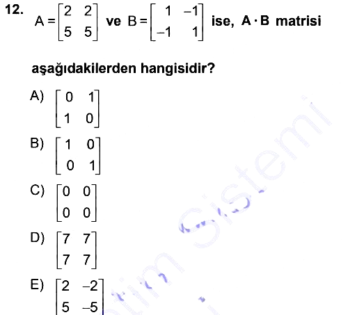 Genel Matematik 2012-2013 Dönem Sonu Sınavı - 12. soru