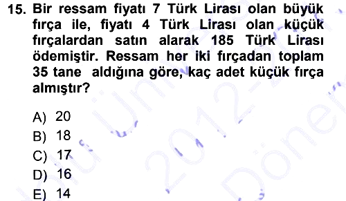 Genel Matematik 2012-2013 Dönem Sonu Sınavı - 15. soru