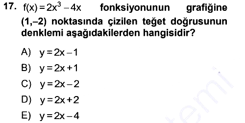 Genel Matematik 2012-2013 Dönem Sonu Sınavı - 17. soru