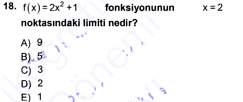 Genel Matematik 2012-2013 Dönem Sonu Sınavı - 18. soru