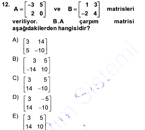 Genel Matematik 2013-2014 Dönem Sonu Sınavı - 12. soru