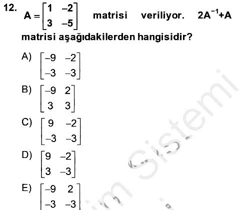 Genel Matematik 2014-2015 Dönem Sonu Sınavı - 12. soru