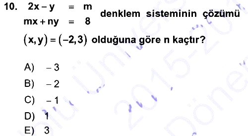 Genel Matematik 2015-2016 Dönem Sonu Sınavı - 10. soru