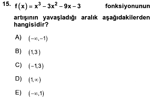 Genel Matematik 2015-2016 Dönem Sonu Sınavı - 15. soru