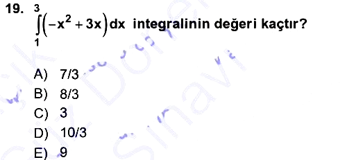 Genel Matematik 2015-2016 Dönem Sonu Sınavı - 19. soru
