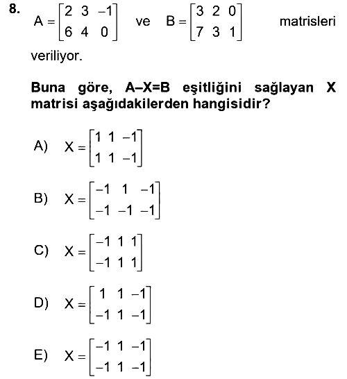 Genel Matematik 2016-2017 Dönem Sonu Sınavı - 8. soru