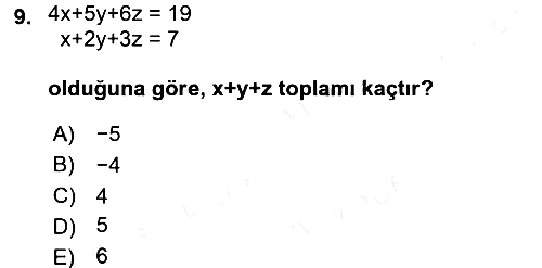 Genel Matematik 2016-2017 Dönem Sonu Sınavı - 9. soru