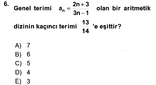 Genel Matematik 2017-2018 Dönem Sonu Sınavı - 6. soru