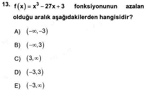 Genel Matematik 2018-2019 Dönem Sonu Sınavı - 13. soru