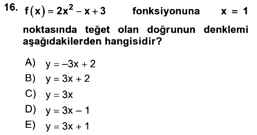Genel Matematik 2018-2019 Dönem Sonu Sınavı - 16. soru