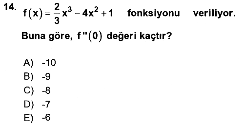 Genel Matematik 2024-2025 Dönem Sonu Sınavı - 14. soru