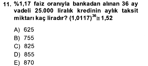 Genel Matematik 2014-2015 Tek Ders Sınavı - 11. soru