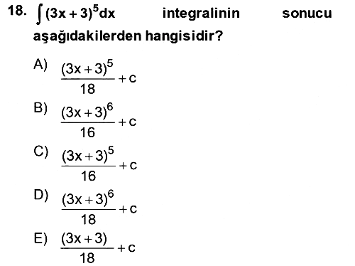 Genel Matematik 2014-2015 Tek Ders Sınavı - 18. soru