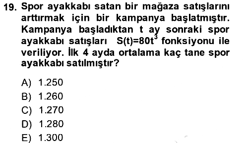 Genel Matematik 2014-2015 Tek Ders Sınavı - 19. soru