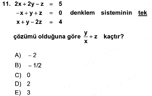 Genel Matematik 2015-2016 Tek Ders Sınavı - 11. soru