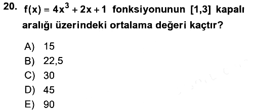 Genel Matematik 2015-2016 Tek Ders Sınavı - 20. soru