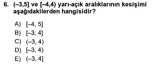 Genel Matematik 2018-2019 Yaz Okulu Sınavı - 6. soru