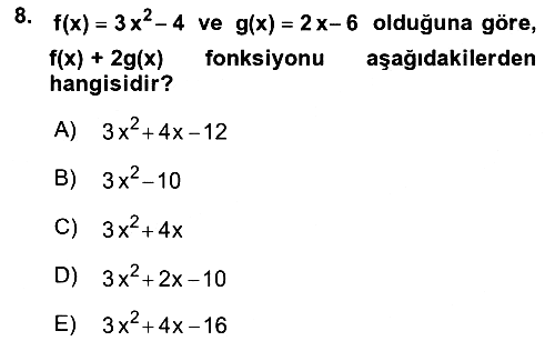 Genel Matematik 2018-2019 Yaz Okulu Sınavı - 8. soru