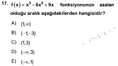Genel Matematik 2018-2019 Yaz Okulu Sınavı - 17. soru