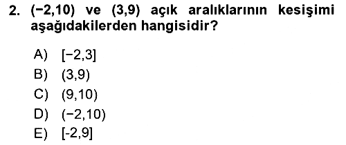 Genel Matematik 2020-2021 Yaz Okulu Sınavı - 2. soru