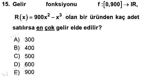 Genel Matematik 2024-2025 Yaz Okulu Sınavı - 15. soru