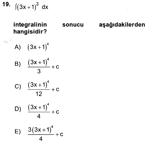 Genel Matematik 2025-2026 Yaz Okulu Sınavı - 19. soru