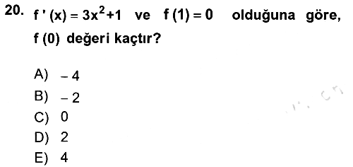 Genel Matematik 2025-2026 Yaz Okulu Sınavı - 20. soru