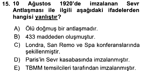 Genel Uygarlık Tarihi 2015-2016 Dönem Sonu Sınavı - 15. soru