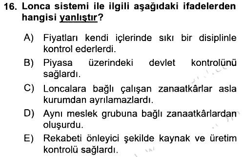 Genel Uygarlık Tarihi 2015-2016 Dönem Sonu Sınavı - 16. soru