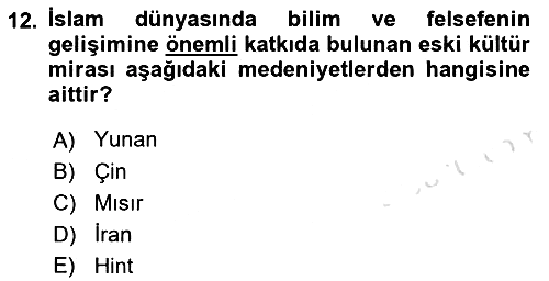 Genel Uygarlık Tarihi 2022-2023 Yaz Okulu Sınavı - 12. soru