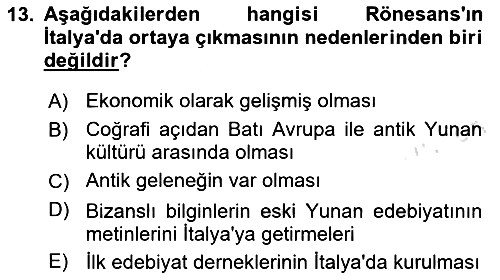 Genel Uygarlık Tarihi 2023-2024 Yaz Okulu Sınavı - 13. soru