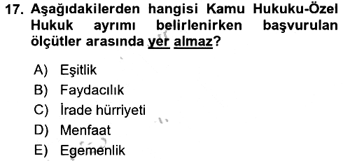 Hukukun Temel Kavramları 2016-2017 3 Ders Sınavı - 17. soru