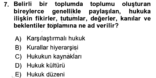 Hukukun Temel Kavramları 2018-2019 3 Ders Sınavı - 7. soru