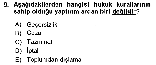 Hukukun Temel Kavramları 2019-2020 Ara Sınav - 9. soru