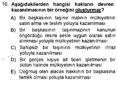 Hukukun Temel Kavramları 2012-2013 Dönem Sonu Sınavı - 10. soru