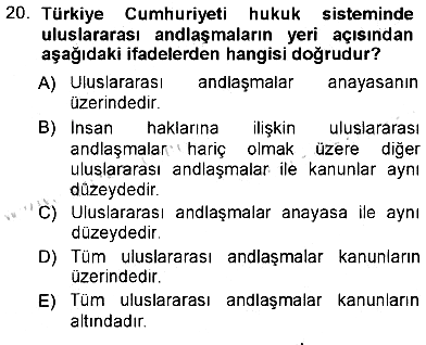 Hukukun Temel Kavramları 2012-2013 Dönem Sonu Sınavı - 20. soru