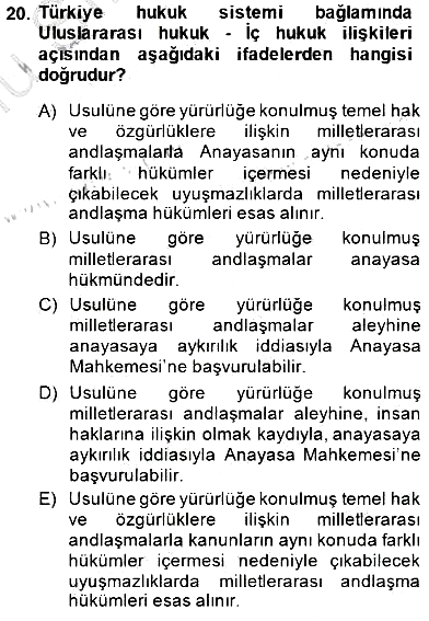 Hukukun Temel Kavramları 2014-2015 Dönem Sonu Sınavı - 20. soru
