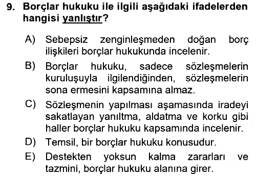 Hukukun Temel Kavramları 2016-2017 Dönem Sonu Sınavı - 9. soru