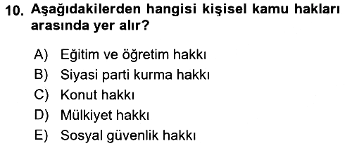 Hukukun Temel Kavramları 2018-2019 Dönem Sonu Sınavı - 10. soru