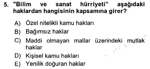 Hukukun Temel Kavramları 2023-2024 Dönem Sonu Sınavı - 5. soru