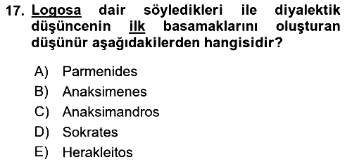 İlkçağ Felsefesi 2021-2022 Ara Sınav - 17. soru