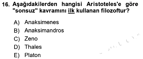 İlkçağ Felsefesi 2022-2023 Ara Sınav - 16. soru